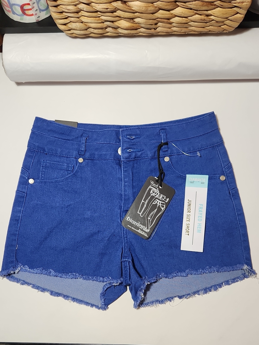 Junior size Large Blue Frayed Hem Women’s Denim Shorts